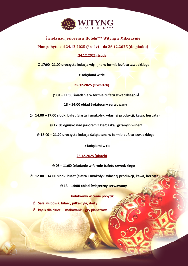 oferta pobyt świąteczny wityng